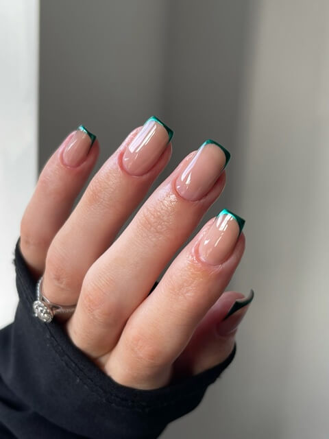 Metallic deep green gel nail tips by Suzanne Daggers