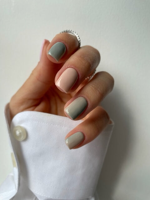Pale khaki and nude gel polish nails by Chloe Boyce