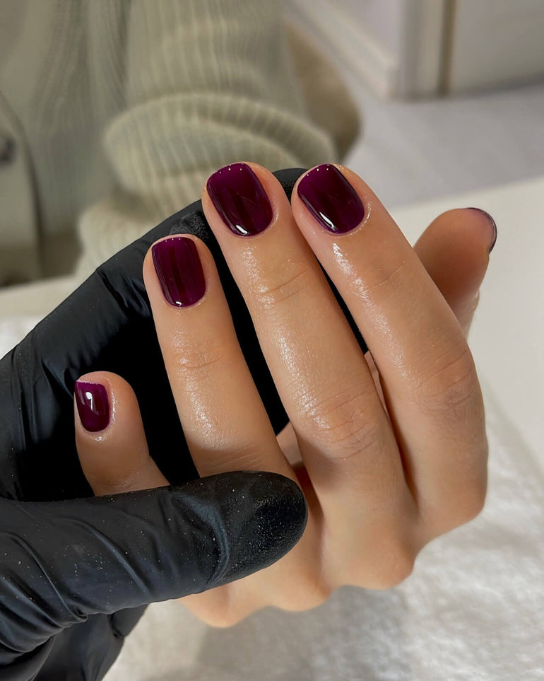 Deep red Glossify gel polish nails by Chelsea Barker