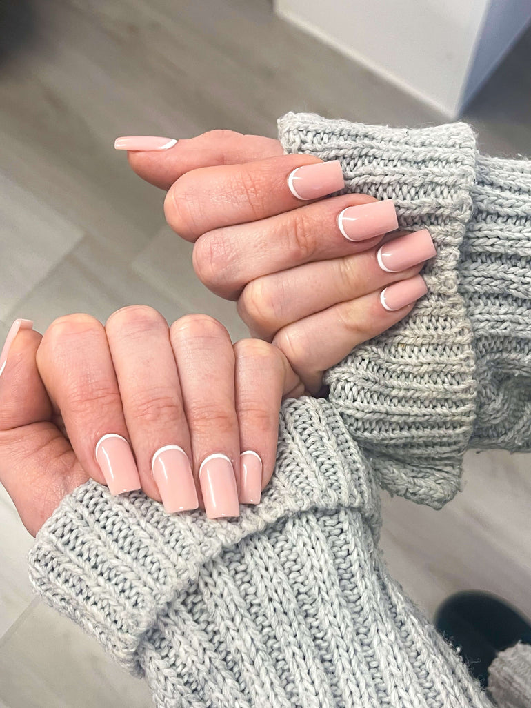 Nude nails with white cuticle by Corrine Jackson